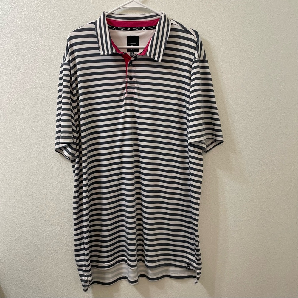 Kenneth Cole golf striped polo shirt white black xl